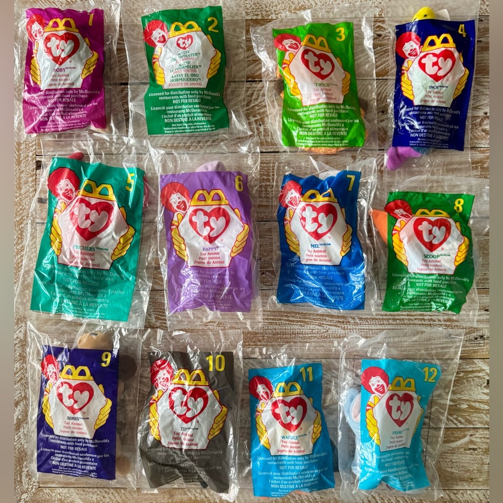 🍔Vintage 1999 McDonald’s Beanie Babies COMPLETE 12pc Set Sealed +Happy Meal Bags